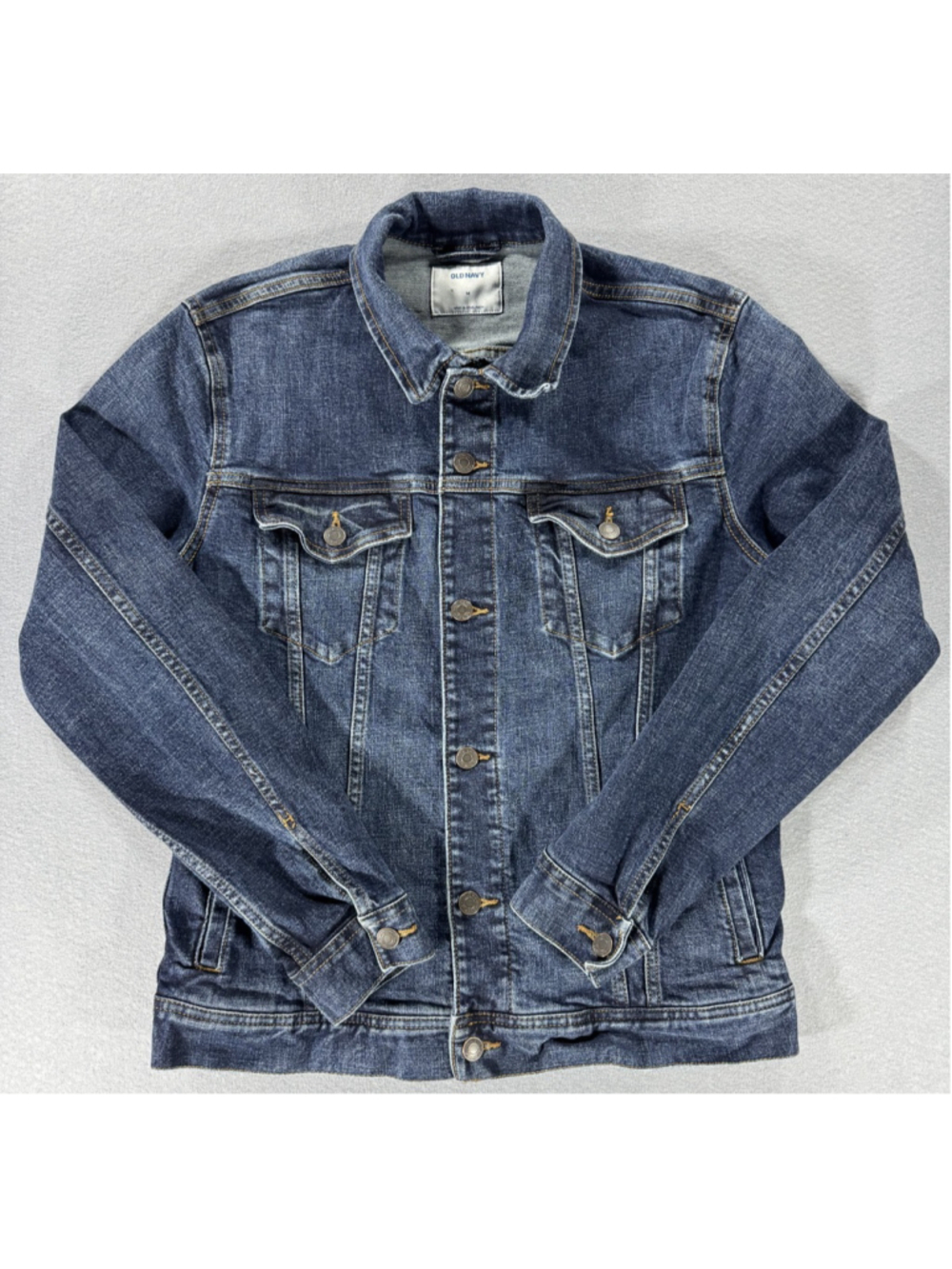 Old Navy Flex Denim Jacket Mens Medium Blue Dark Wash Button Front Trucker